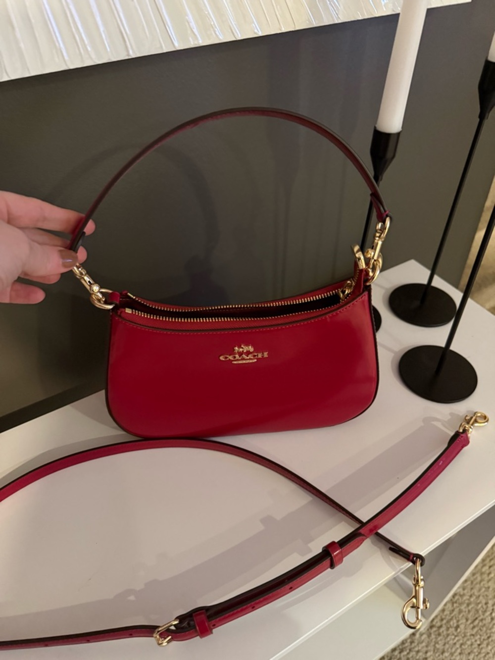 Coach Teri Red Patent Leather Shoulder Bag with Gold Hardware